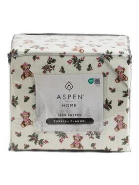 ASPEN Made In Turkey Holly Bear Flannel Sheet Set